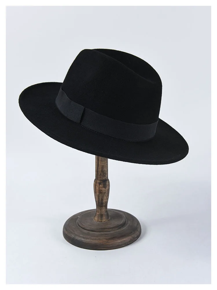 Осень зима пара Fedoras шапки унисекс классические джазовые Шляпы Повседневная Черная шерстяная фетровая шляпа уличная