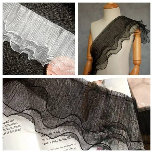 

10meter soft mesh fabric princess skirt wedding dress lace pleated wave lace lotus leaf fabric