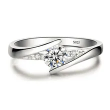 Cute Female White Crystal Zircon Stone Ring Minimalist Silver Color Wedding Rings For Women Bridal Thin Round Engagement Ring