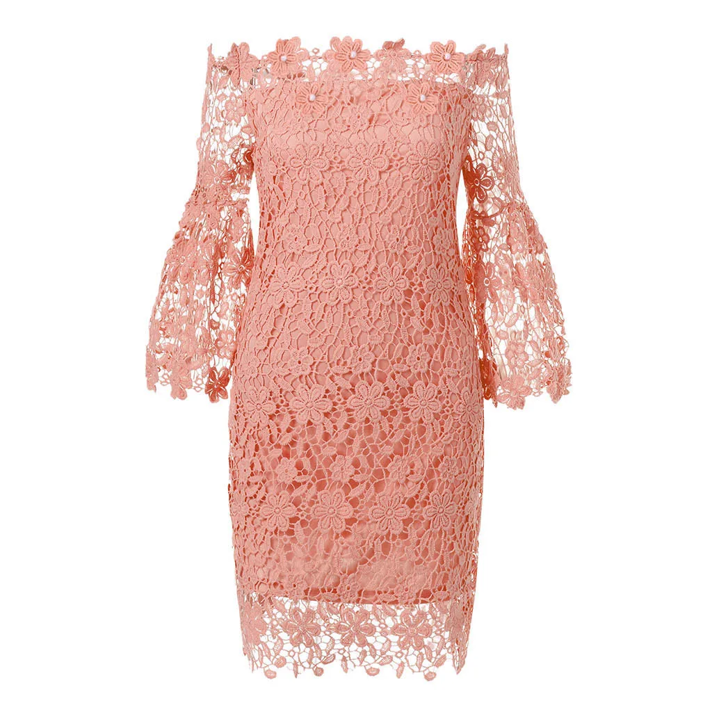 Orange sukienki vestidos размера плюс дамское однотонное кружевное зимнее платье с рукавами и вырезом - Цвет: Orange