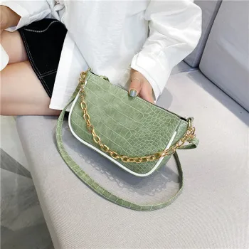 

Vintage Baguette Crocodile Pattern Women Shoulder Bags Retro Split PU Leather Bags Solid Ladies Small Messenger Handbag Female