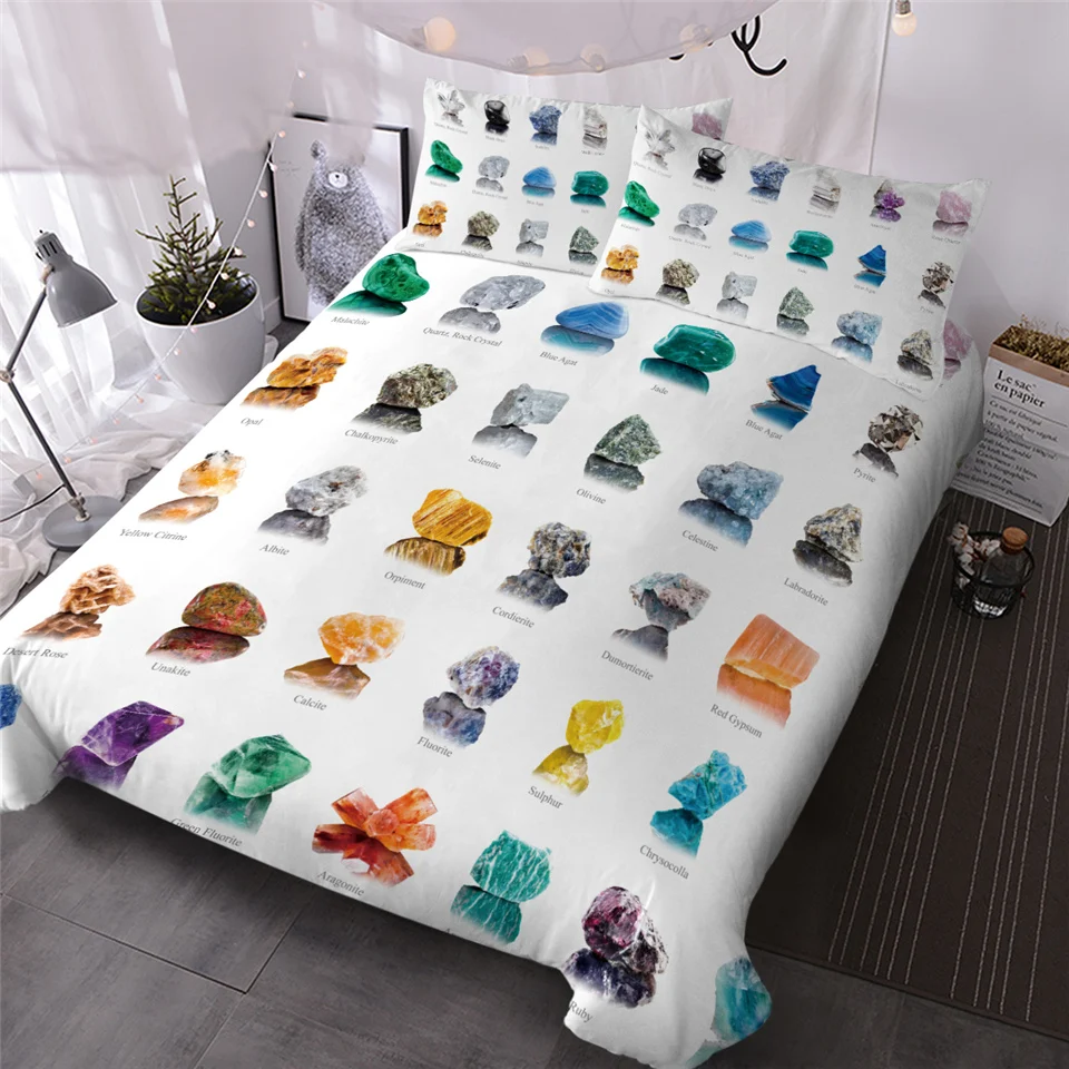 

HM Life Crystal Bedding Set Queen 3D Print Colorful Duvet Cover Set Gemstone Mineral Collection Bedclothes Colorful Bedding