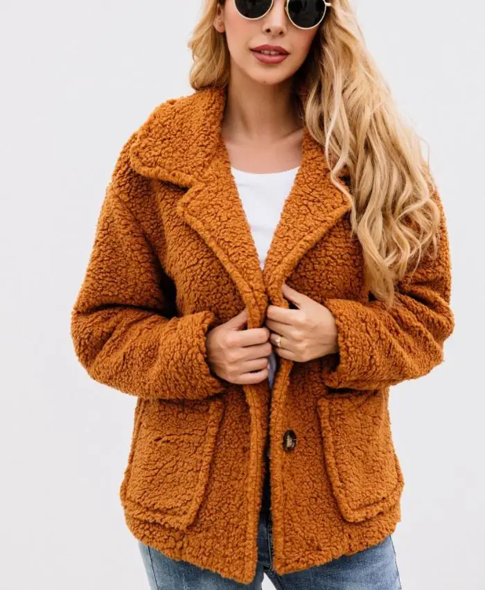 

2019 Winter Faux Fur Teddy Bear Coat Jacket Women Fashion Open Stitch Hooded Coat Female Long Sleeve Fuzzy Jacket Coat