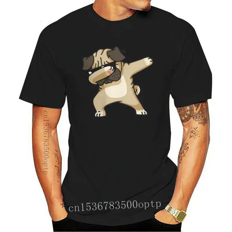 Dabbing Pug Funny Dog Lovers T Shirt Unique O Neck T-Shirts 100% Cotton Short Sleeve Gray Tees Men Plus Size 4XL 5XL 6XL |