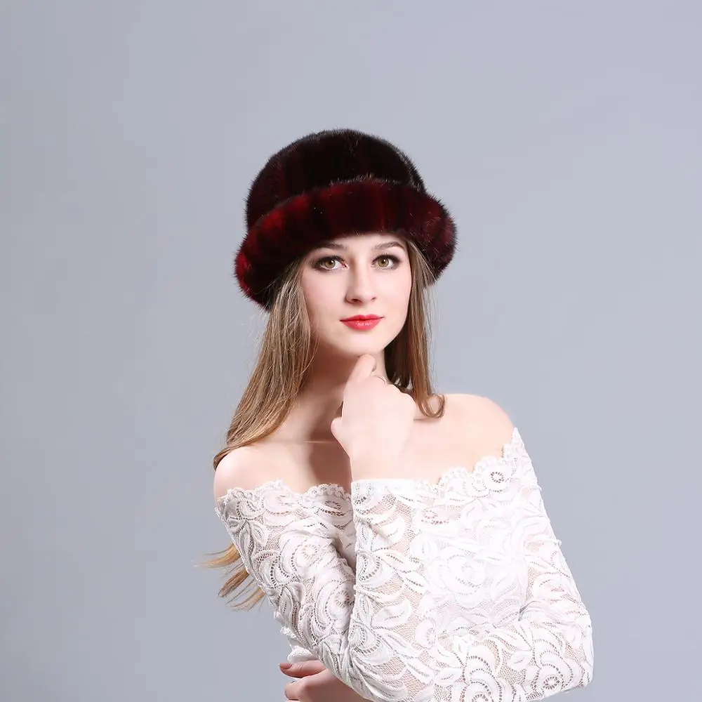 Новые зимние норковые меховые шапки женские теплые модные норковая кожа натуральный вязаный натуральный мех шапка пушистые черные меховые шапки головные уборы