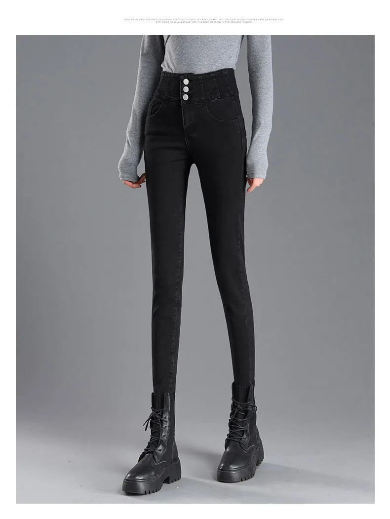 dsquared jeans Jeans Woman 2020 Vintage Three Buttons High Waist Skinny Jeans Women Slim Stretch Sexy Push up Jeans Pants Denim Trousers Women black mom jeans