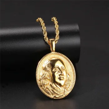 

Hip Hop Gold Color Stainles Steel Washington Head Round Pendants Necklace For Men Hiphop Rapper Jewelry