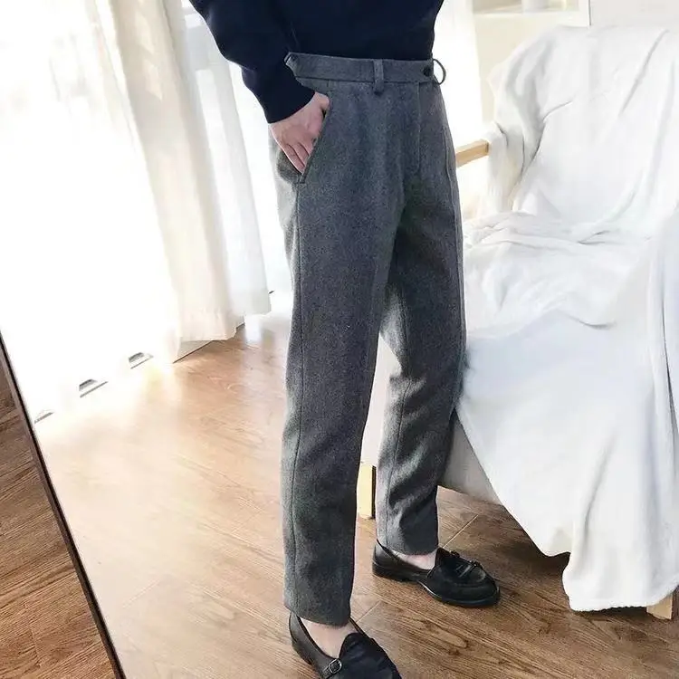 Trousers for Men Gray Herringbone Men's Trousers Retro Autumn Wool Tweed Pants Men's Clothing Plus Size for Gentleman stretch pants,business pants,suit pants,men pants