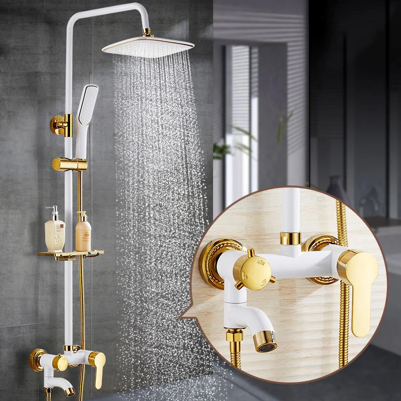 503-J1-white-gold Хромированный душевой набор SDSN, настенная Душевая система для ванной комнаты, качественные латунные душевые смесители, круглая дождевая душевая головка, АБС-Душ - Цвет: 503-J1-white-gold