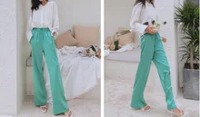 Yitimoky-pantalones de seda satinada para mujer, pantalón holgado de pierna ancha con cordón para oficina, blanco, de talla grande, negro, elásticos, de cintura alta, 2021