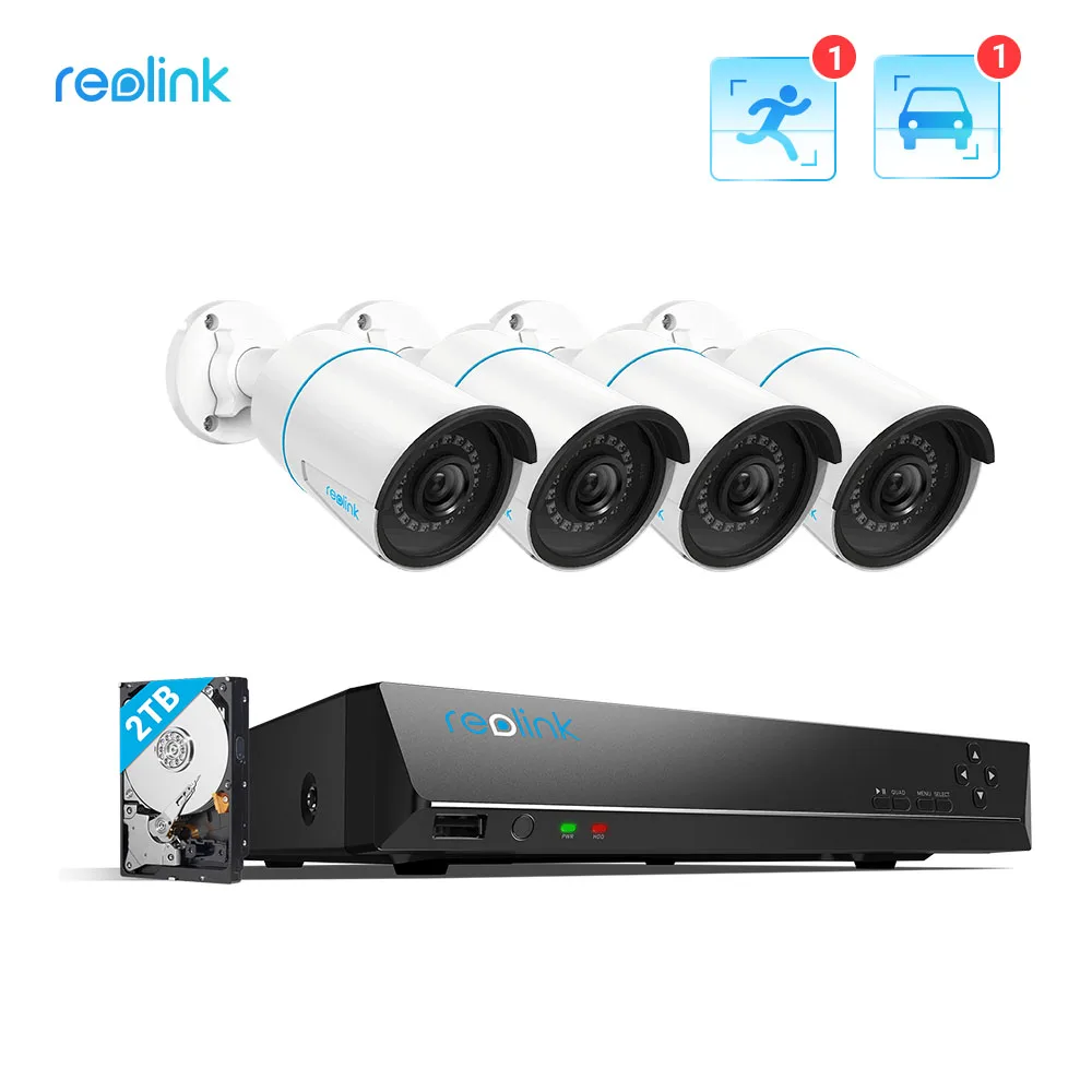 Reolink Smart Security Camera System PoE 5MP 24/7 Recording Built-in 2TB HDD Featured with Person/Vehicle Detection RLK8-510B4-A