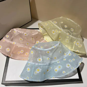 

202004-ODX001 Transparent Organza Little Daisy Light and breathable leisure bucket cap women fishermen hat