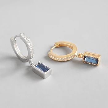 

Dainty Tiny Blue Gem Charm Earrings Huggie Hoops CZ Dangle Small Earring Gift for Mom Daily Cute Ear Hoops Gold in sv925 Earring