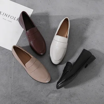 

Plus Size Oxford Women Chunky Heels Shoes Casual Shallow Loafers Lady Round Toe Shoes Slip on Moccasins Vintage Sandalias Mujer