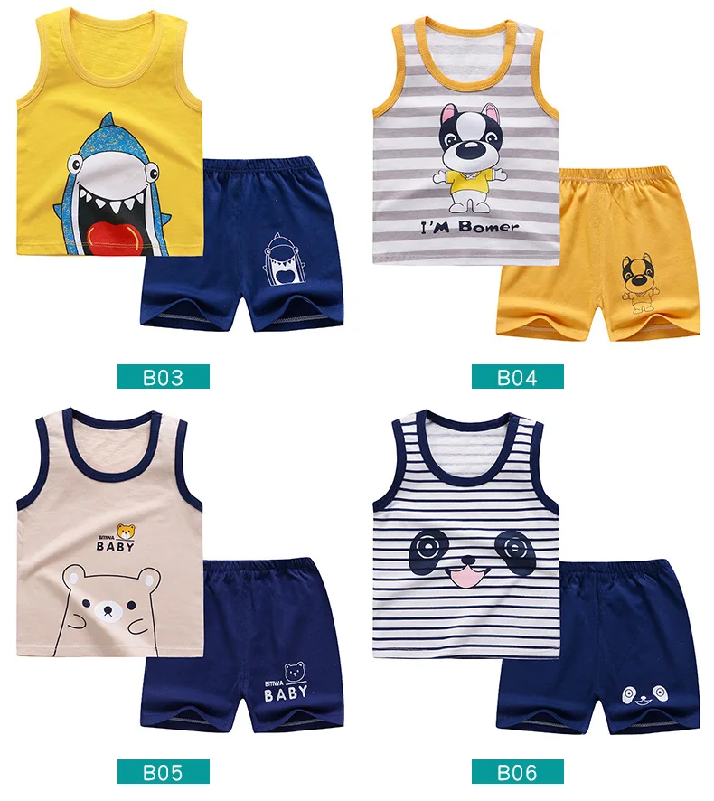 Летняя Милая футболка с мультяшным рисунком для малышей + короткие штаны