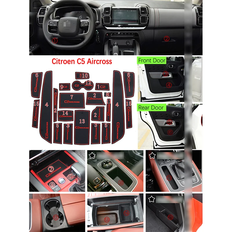 Anti-slip Door Rubber Cup Cushion for Citroen C5 Aircross 2017 2018 2019 C5Aircross Red Slot Groove Mat Car Interior Accessories Anti-slip Door Rubber Cup Cushion for Citroen C5 Aircross 2017 2018 2019 C5Aircross Red Slot Groove Mat Car Interior Accessories