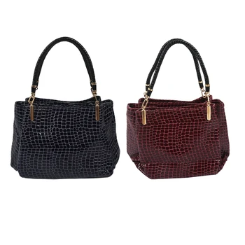 

2Pcs Fashion Women Crocodile Pattern Leather Shoulder Bag Female Tote Handbag, Red & Navy Blue