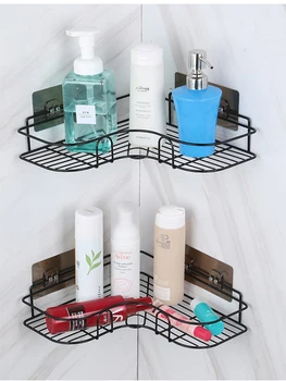 

Black White Bathroom Shelf Storage Rack Punch-Free Firm Shower Kitchen Fitted triangle Metal Shelf Storage Bathroom Accessories