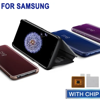 

BoeYink Smart Chip Case For Samsung Galaxy Note 9 Clear View Mirror Flip Cover For Samsung S8 S9 Plus Note 8 5 S7 S6 Edge Plus