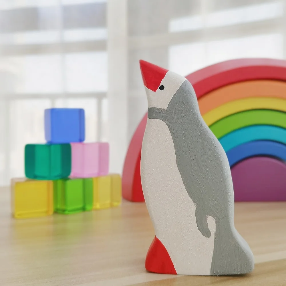 

Penguin Wooden Natural Montessori Handmade Figure Large Animals Handcarft Toys For Kids Animal Cognition Early Educational Toy