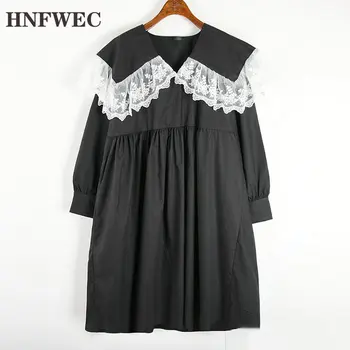 

Japanese Style Lace Doll Collar Dress Women Loose Plus Size Long Sleeve College Style Lovely Women Clothes 2020 V905