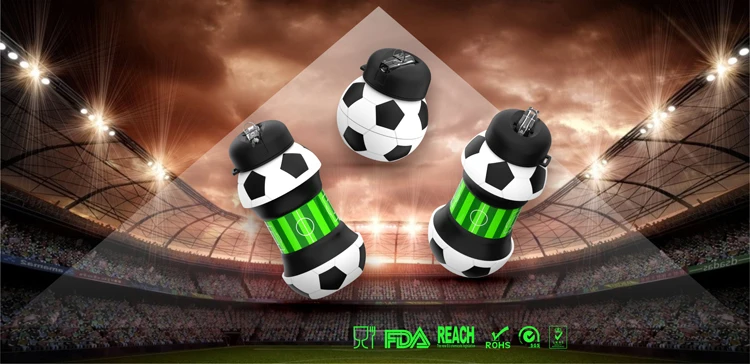2019 Wholesale Novelty Football Sports Foldable Collapsible Travel Silicone Water Bottle