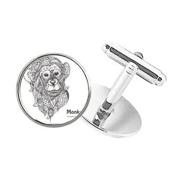 

Animal Big Mouth Picture Monkey Round Button Cuff Clip Stud Cufflinks