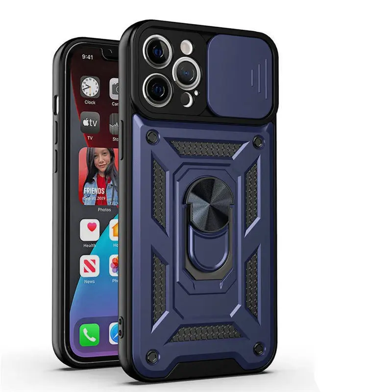 apple iphone 13 mini case leather Slide Camera Protection Armor Phone Case For iPhone 13 12 11 Pro Max X XR XS Max 7 8 Plus Magnetic Ring Holder Shockproof Cover iphone 13 mini silicone case