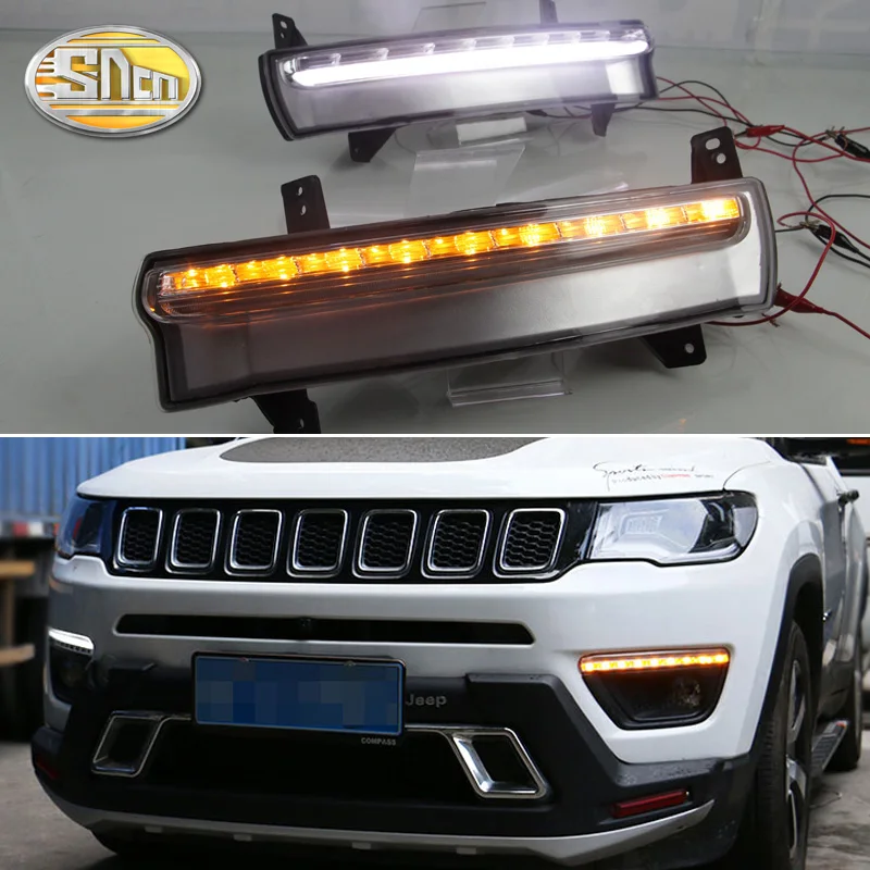 Дневный ходовой светильник для Jeep Compass 2017 2018 2019 динамический желтый с указателем