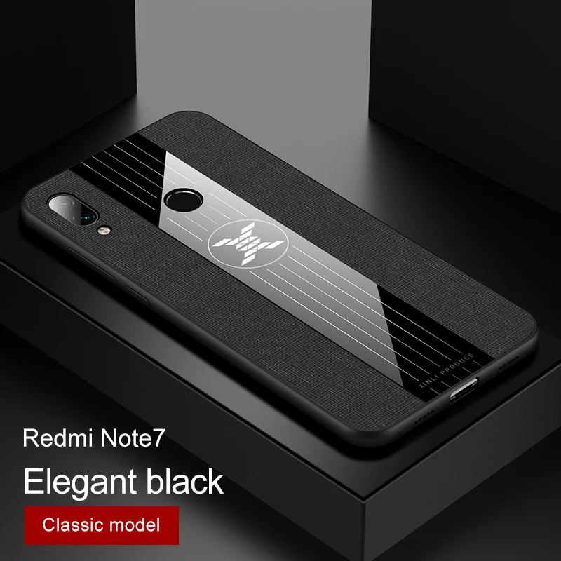 For Xiaomi Redmi Note 7 Case Luxury Hard Cloth With Ring Stand Magnet Slim protect Back cover for xiaomi redmi note 7 pro redmi7 - Цвет: only black case