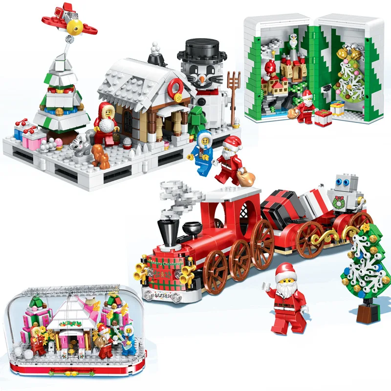 

Christmas Building Blocks Creator Technic Mini Santa Claus Train Set Model Kits Bricks Toys for Kids Winter kids Holiday Gift