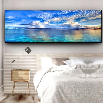 

Natural Sunset Lake Landscape Canvas Painting Mediterran Scandinavian Posters and Prints Wall Art Picture for Living Room Decor