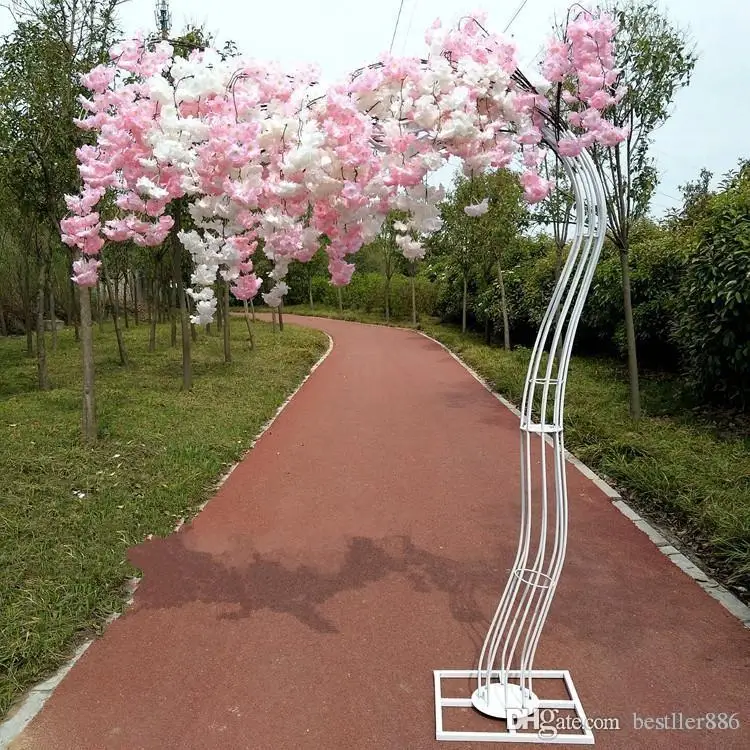 

2.6M height white Artificial Cherry Blossom Tree road lead Simulation Cherry Flower with Iron Arch Frame For Wedding party Props