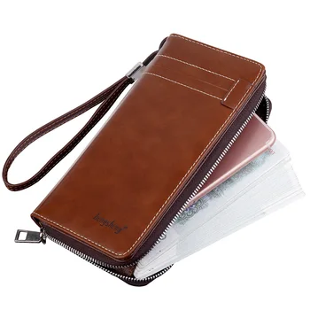 

Vintage Leather Wallets Men Wristlets Zipper Phone Bags Luxury Solid PU Leather Wallet Male Long Causal Money Clutch Wallets