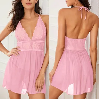 

Sexy Lingerie Women Lace Transparent Backless Sexy Underwear Erotic V Neck Lenceria Mujer Porno Babydoll Sleepwear Sexy Costumes