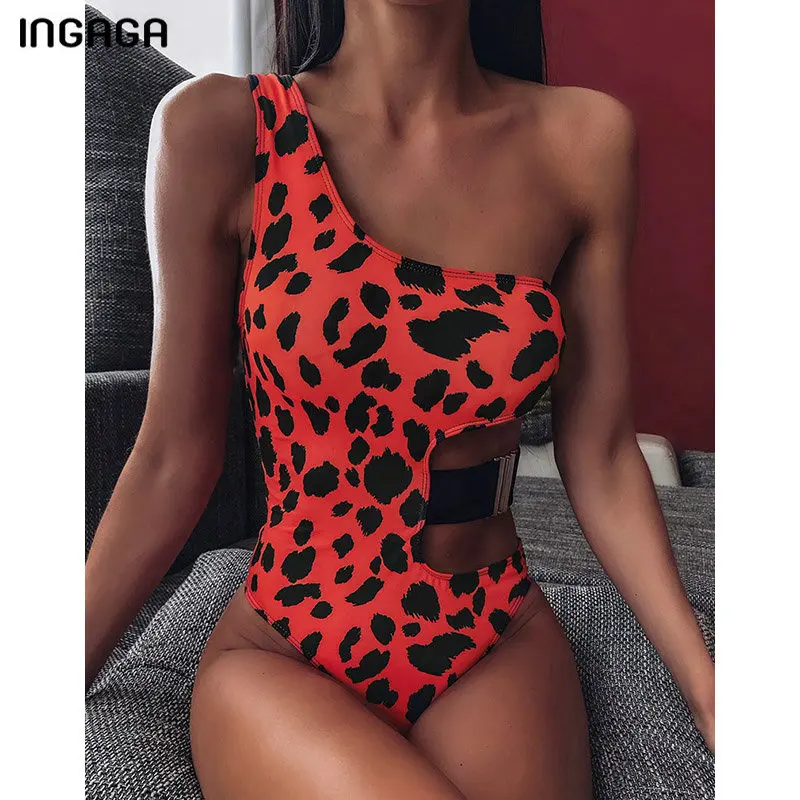 leopard one piece swimsuit cut out