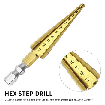

3-13mm Hex Handle Ladder Titanium Coated Step Drill Bit Drilling Power Tools for Metal HSS Wood Hole Cutter Step Cone Drill