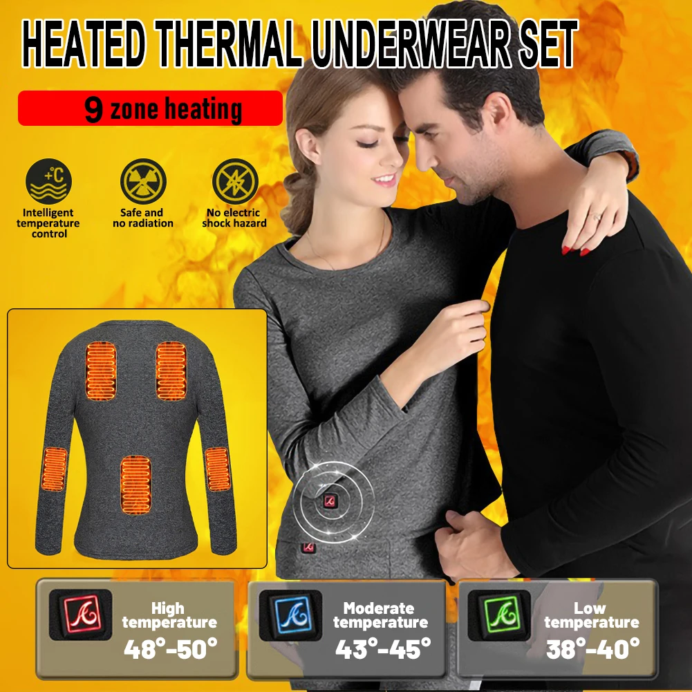 

Men'S Thermal Underwear Fleece Lining Thermal Underwear USB Electric Heating Jacket and Pants Keep Warm in Autumn and Winter