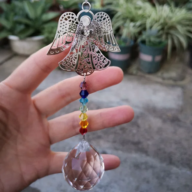 Crystal Suncatcher Guardian Angel Charm Faceted Ball Prizma Medál Diy Csillár Alkatrészek Ablak Karácsony Lógó Dekoráció