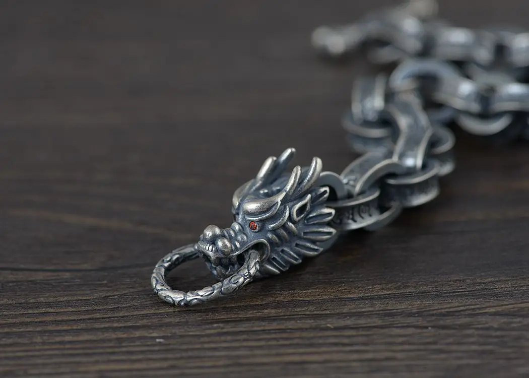 2021 New 100% ture Solid S925 silver antique Thai silver bracelet for Man six-word mantra leading silver bracelet men's bracelet