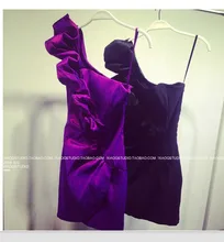 

free shipping women summer dress taffeta ruffles one shoulder vestido de festa 2018 new fashion sexy purple short evening dress