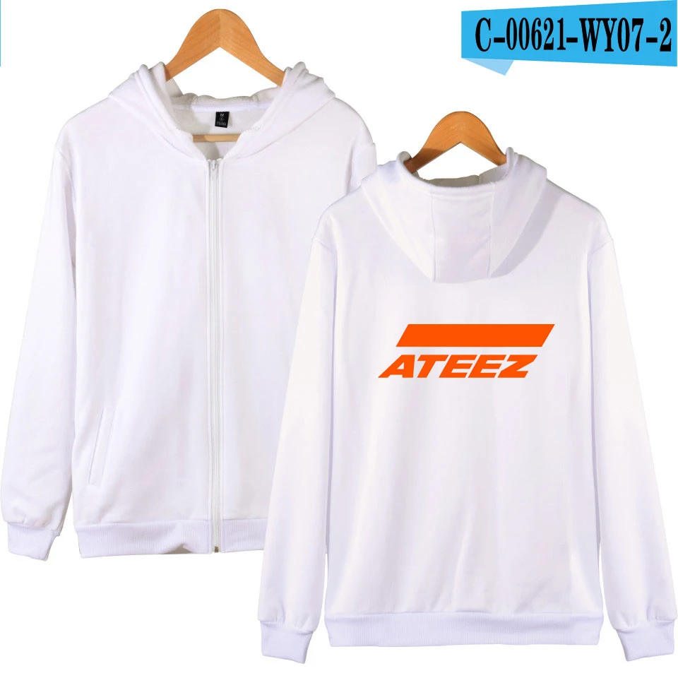 ATEEZ худи на молнии для женщин и мужчин, новинка, Корейская команда Харадзюку, толстовка с капюшоном, повседневные толстовки на молнии, толстовка в стиле хип-хоп, Kpop - Цвет: White