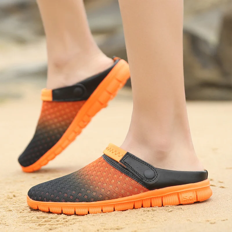 

Men's shoes of large Unisex for Summer Beach sandals Men Slip-On Massage Walking Shoes mesh Leisure bird Lazy half slippers