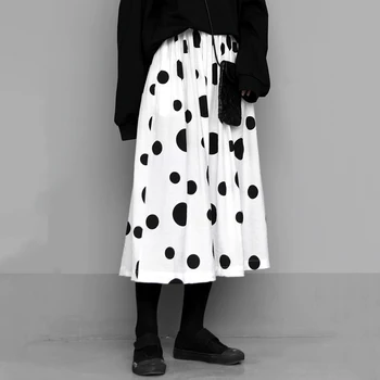

Korea High Elastic Waist Black Dot Print Split Temperament Half-body Skirt Women Fashion Tide New Spring Autumn 2020 1N556
