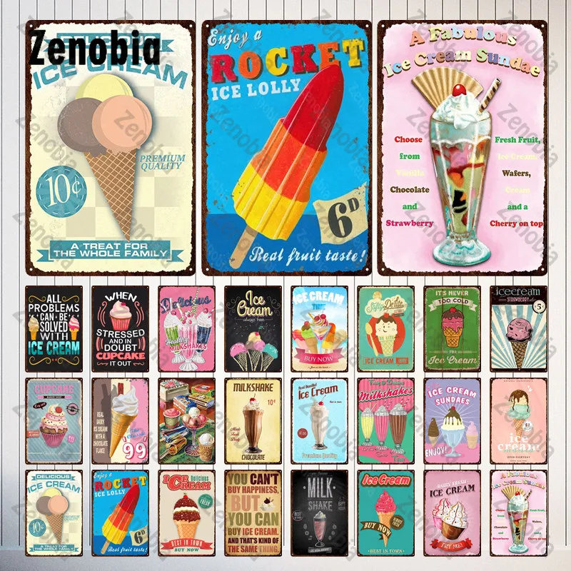 

Metal Sign Ice Cream Rocket Ice Lolly Metal Poster Retro Plaque Milkshake Decorative Tin Plate Delicious Dessert Shop Cafe Decor