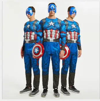 

Captain America Muscle Costume Halloween Superhero Cosplay Adult Boy Gifts Fancy Dress Mask Shield Jumpsuit Outfit