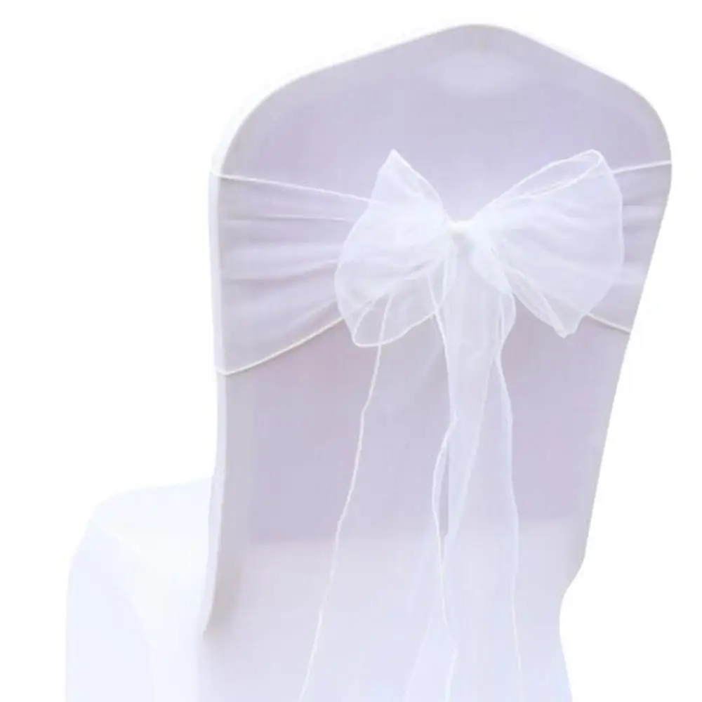 White 25 шт./партия, из органзы, чехлы для стула, прозрачные ленты, свадебные чехлы для стула, банты, ленты, галстуки для Свадьба Вечерние украшения в отеле - Цвет: White