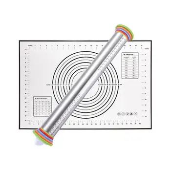

1 Set Non_Stick Silicone Baking Mat Sheet Kneading Rolling Dough Pad & Rolling Pin Adjustable Thickness Bakeware Cooking Tools
