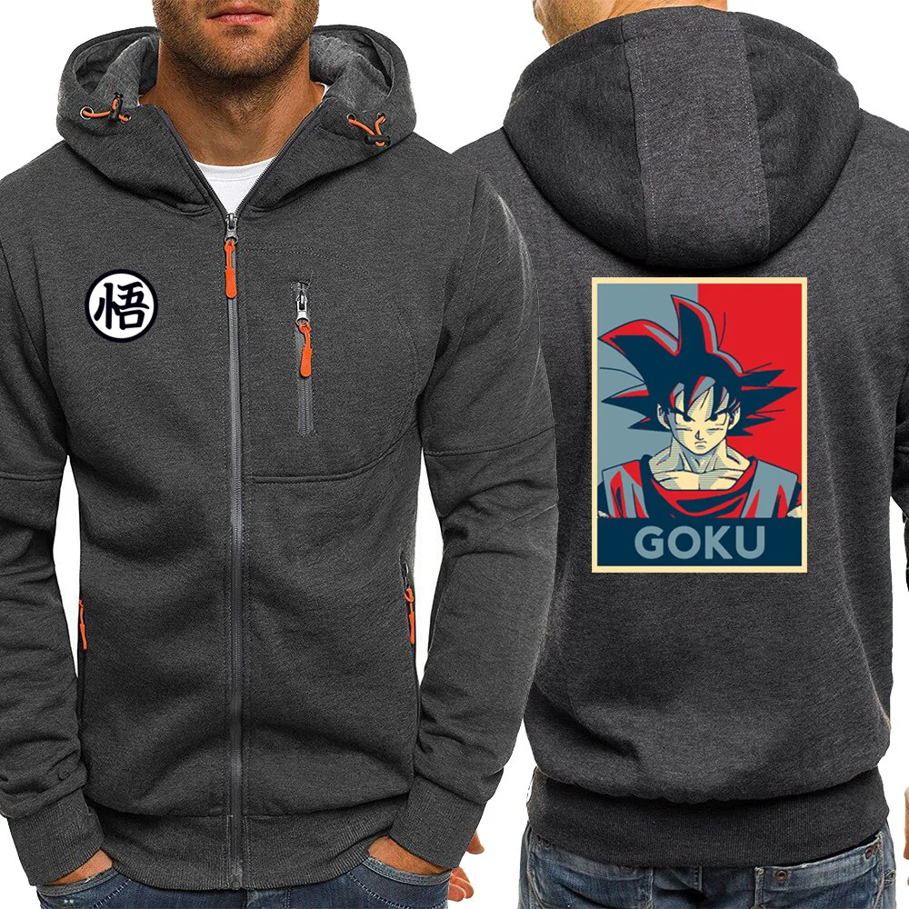 Аниме Saiyan Мужская толстовка уличная Осенняя горячая Распродажа Драконий жемчуг хип хоп пальто с длинными рукавами повседневные куртки Толстовка с капюшоном на молнии - Цвет: dark gray6