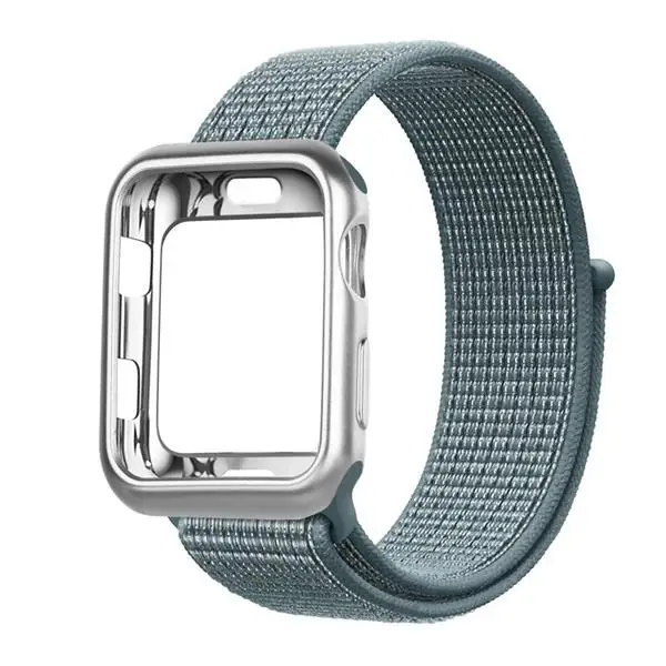 Ремешок для часов apple Watch band Спортивная петля correa apple watch 4 3 iwatch band 38 мм 42 мм 44/40 мм нейлоновый браслет+ чехол для часов - Цвет ремешка: Celestial Teal